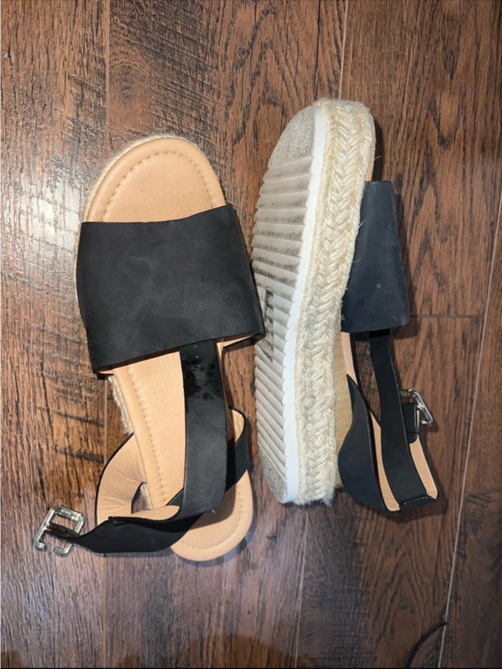 Women’s Black Espadrille Slide Sandals with Ankle Strap